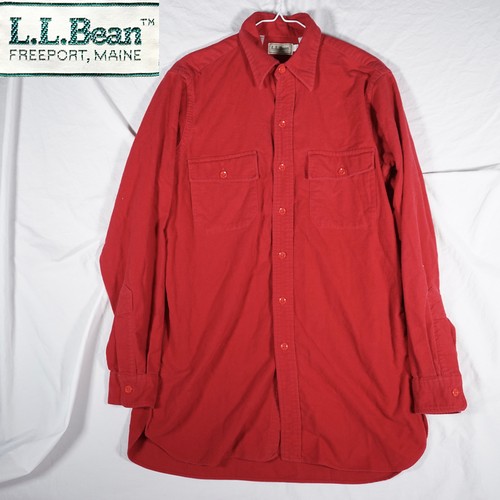 L.L.Bean, Vintage L.L.Bean Freeport Maine Button Up Shacket Workwear Shirt Red 15.5 Long