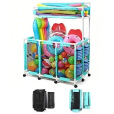 Yescom 424Gal Przechowywanie pływaków basenowych Niebieska siatka Wymiana 2 poziomów Rolling Toys Kosz na zabawki