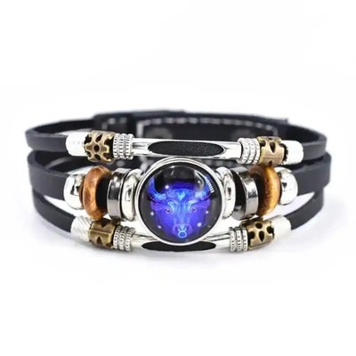  Zodiac Constellation Luminous Leather Bracelet   All 12 Signs 