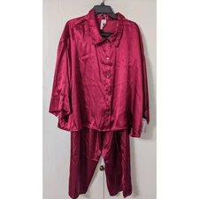 Joyspun Women Burgundy Button Down Top Elastic Waist Pant Set Sleepwear Size 3XL
