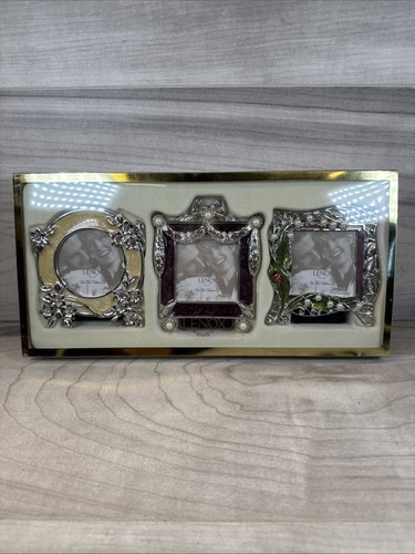 Lenox Vtg Jewel Silverplated Photo Frame Set 3 Ladybug Faux Diamonds Pearls NEW - Picture 20 of 20