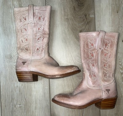 Frye Womens Austin Floral Cut Out Cowboy Western Boots Pink Size 9