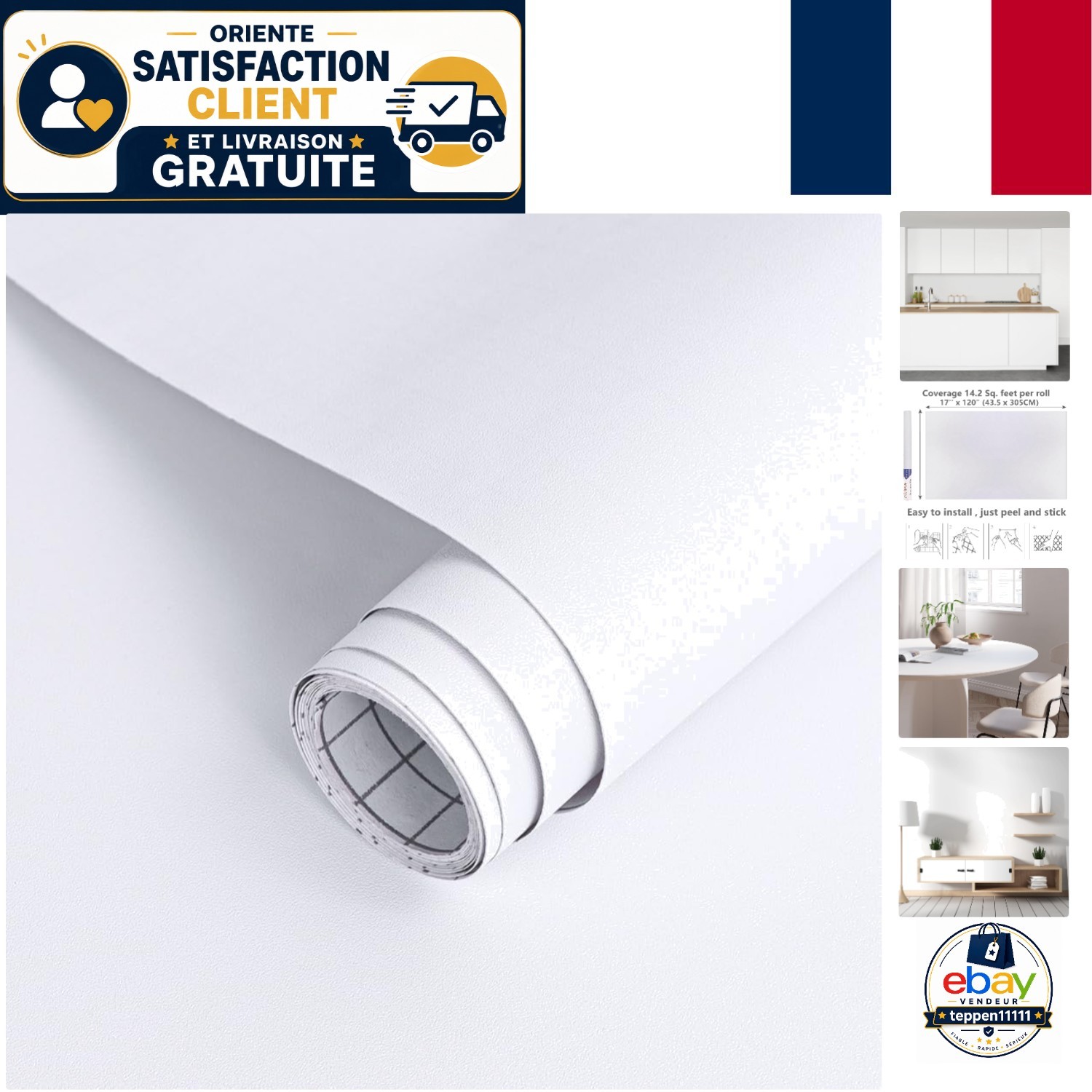 Papier peint blanc autocollant 44 cm pour relooker un salon ou une chambre