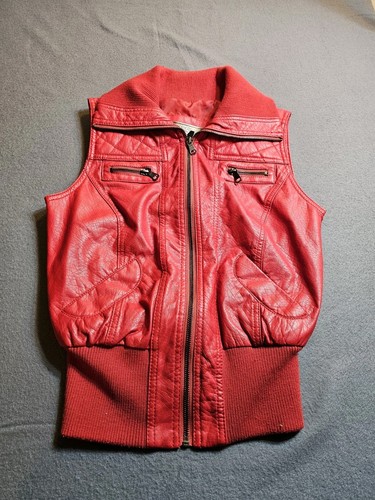Ci Sono Chaleco Pequeño Mujer Rojo Imitación Cuero Mujer Junior Chaleco Abrigo - Imagen 4 de 10