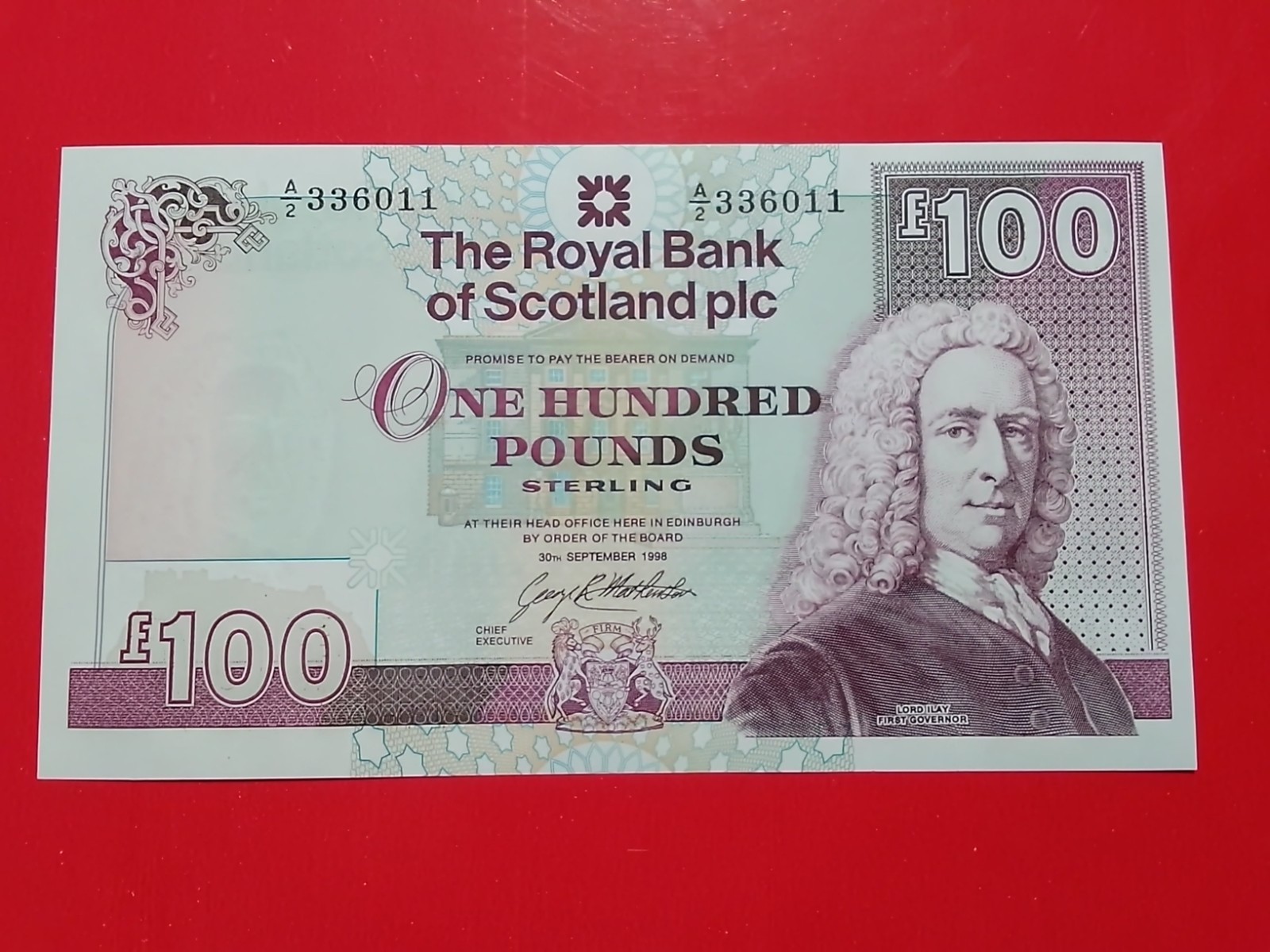 ROYAL BANK OF SCOTLAND PLC £100 DATED 1998 A2 336011 MATHEWSON SIGNATURE GEM UNC