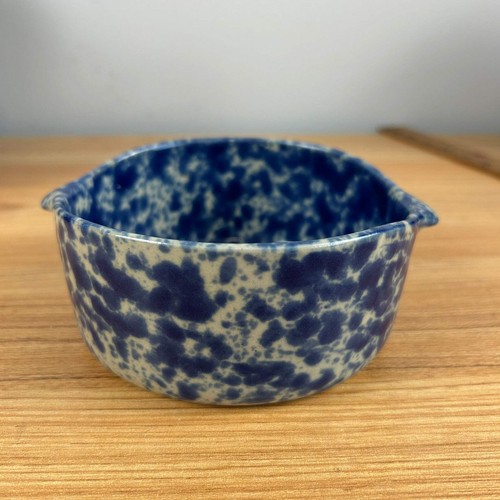 Bennington Pottery Vermont Mid Century Blue Sponge Glaze Handled Soup Bowl