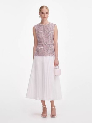 Self Portrait Tweed Two fake sleeveless patchwork pleated dresses