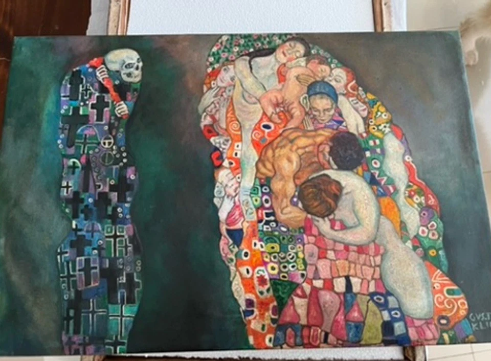 Pintura al óleo firmada por Gustav Klimt El beso 20x28 en Art Nouveau. Foto 2 de 4
