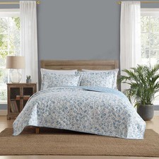 Laura Ashley Full/Queen Aria Blue Quilt Set 100 Cotton 3pc Set Reversible NEW