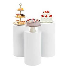 3 Pcs Round Cylinder Pedestal Stand For Wedding Party Display Stand Decor White