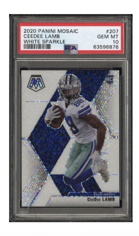2020 CEEDEE LAMB PANINI MOSAIC WHITE SPARKLE ROOKIE RC SSP 207 PSA 10 LOW POP !