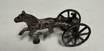 #ad Cast Iron Racehorse Toy Sulky Cart Harness Trotter Horse Racing No Jockey $20.00