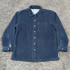LL Bean Shirt Women's Medium Navy Blue Corduroy Button Flannel Lined Shacket