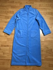LL Bean Robe Womens M Winter Fleece Blue Full Zip Front Lounge 297820 Pockets