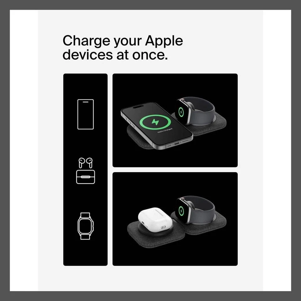 Almohadilla de viaje Belkin Qi2 2 en 1 carga rápida compatible con MagSafe negra Foto 3 de 4