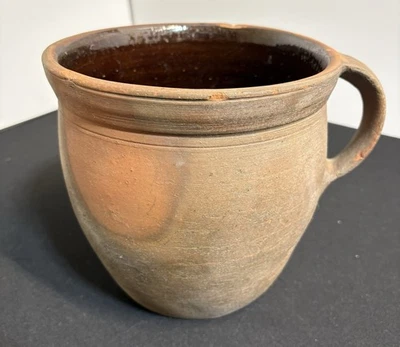 Antique Early Redware Handled Crock Primitive Rustic Farmhouse Decor - Image 1 of 4
