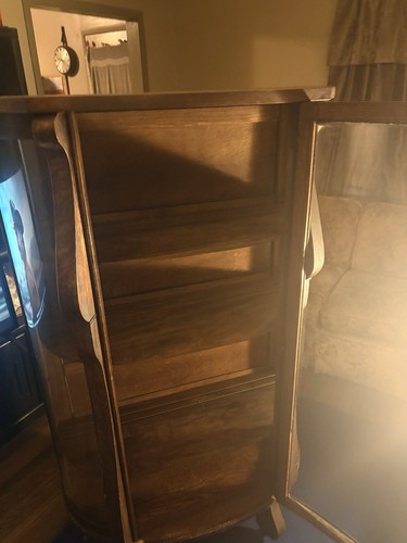 Antique Tiger Oak Curved‑Glass China Cabinet – C.M. Bolt Co. Buffalo NY