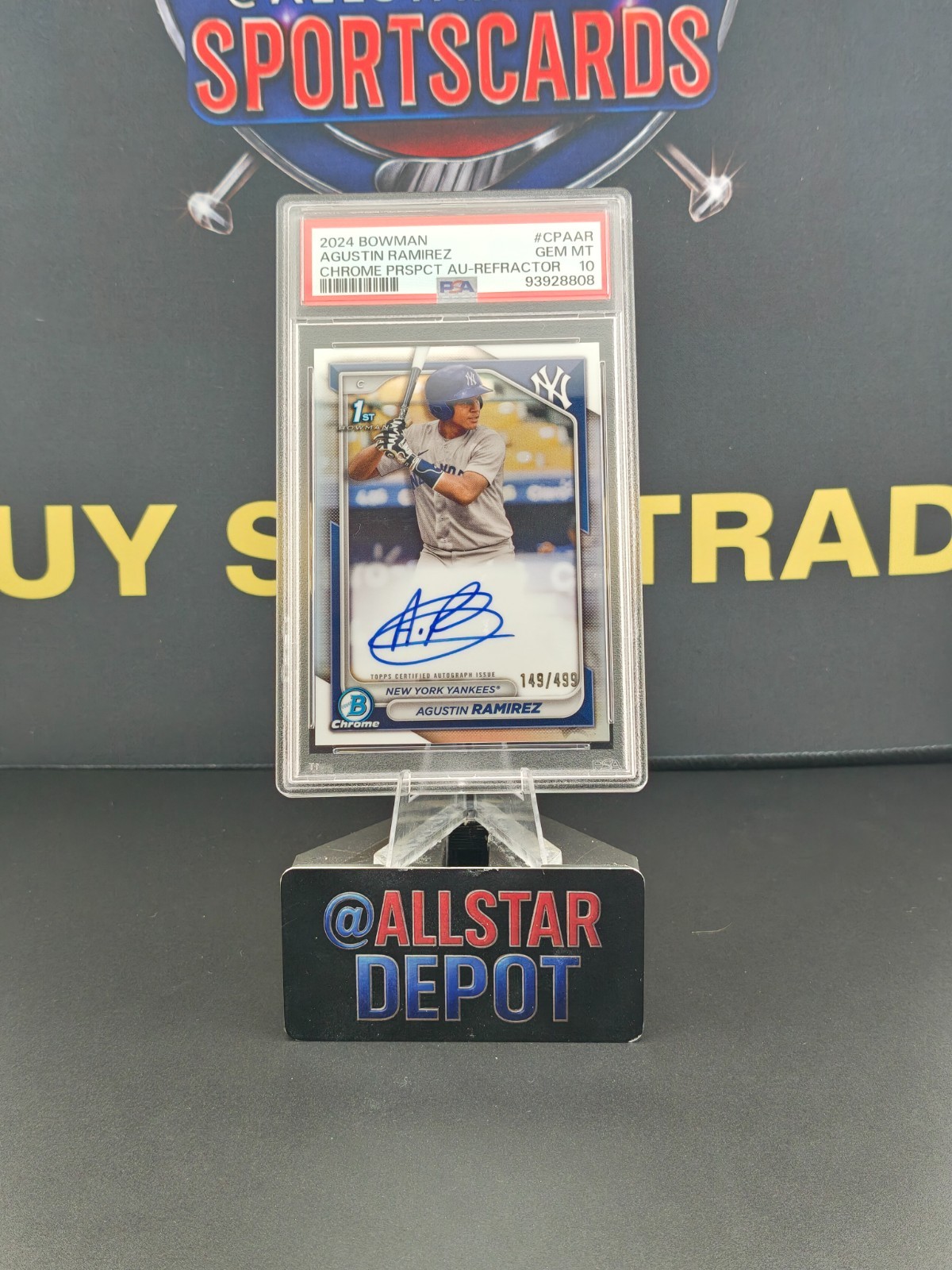 2024 BOWMAN CHROME RC 1ST AGUSTIN RAMIREZ 1ST REFRACTOR GEM  AUTO /499 PSA 10