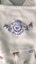 Vintage Cookie Monster Baby White Overalls Sail Boat Print Size 6/9 Months