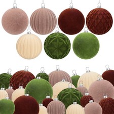 36 Pcs Velvet Christmas Ornaments Balls, Green, Brown, Cream White, Khaki