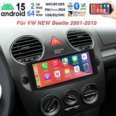 Android 15 2+64GB Autoradio Für VW NEW Beetle 2001-2010 Carplay GPS Navi RDS BT