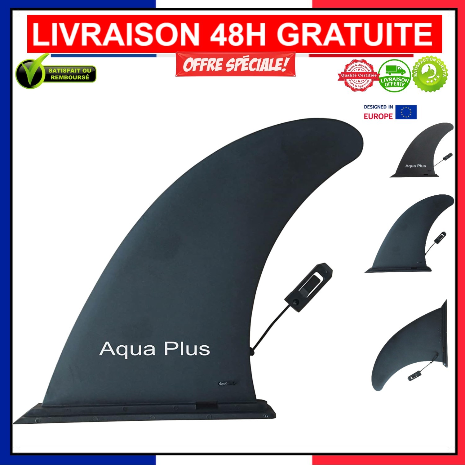 Aileron 9 Pouces Noir en Nylon Aqua Plus pour Stand Up Paddle