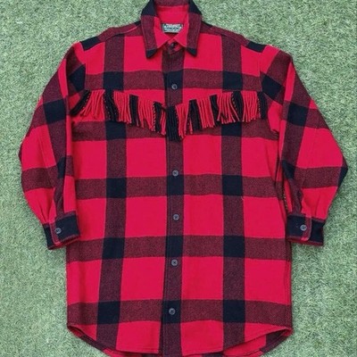 DOUBLE RL Polo Country Western Shirt Jacket Buffalo Check Fringe M #184