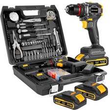 Brushless Compact Drill Tool Set, 60N.m 20V Cordless Drill Tool Box with 2 Ba...