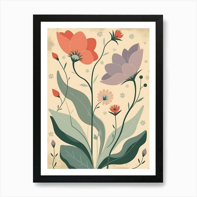 Vintage Blumen Illustration Vektor gerahmtes Wandbild Poster Leinwanddruck Bild