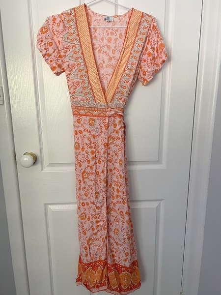 Pink Diamond Dress Size S Maxi Boho Wrap Flowy