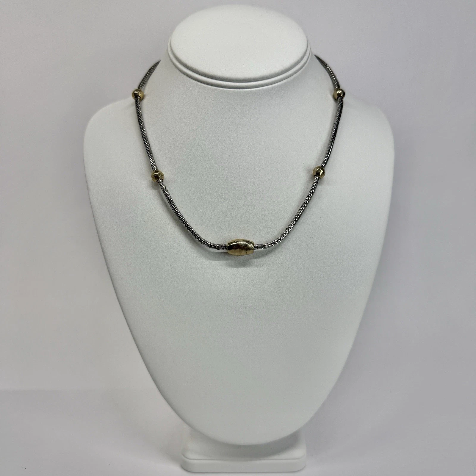 Elegant Hammered Chain Accents Two Tone Vintage Necklace Jewelry N590