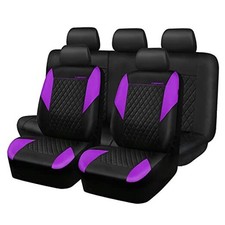 Purple Leather Seat Covers, Quilting Pretty Car Seat Full set Black and Purple