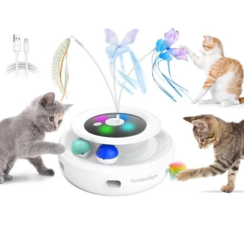 GoldenSun 3-In-1 Interactive Cat Toys for Indoor Cats Adult, Smart Cat Feather