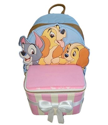 Loungefly Lady and the Tramp Present Mini Backpack Pop Up Puppies Bag Pink Box