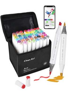 48 Colors Alcohol Markers Brush Tip with App, Chen Rui Dual Chisel & Brush Ti...
