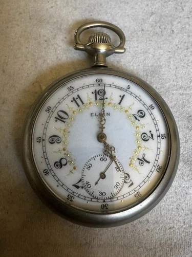 Antique 1917 Elgin Grade 291 Model 7 Pocket Watch Superb Enamel Dial
