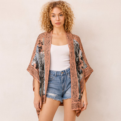 Tolani Collection Floral Draping Kimono Size Medium Multi Pattern Jacket Floral