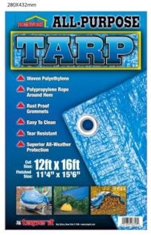 16 ft X 12 ft Waterproof Multi Purpose Blue Tarp Poly Cover For Roof Car New