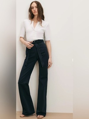 RRP US$378 Veronica Beard Rosanna Wide-Leg Pant Navy  Twill Trouser NWT US27