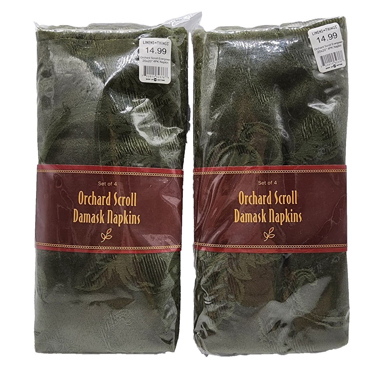 Linen-n-Things ORCHARD SCROLL NAPKINS damask 20x20" set of 8 evergreen