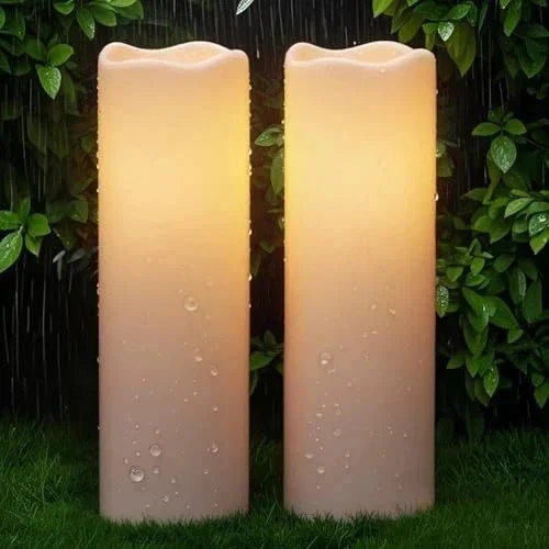 14in Large Solar Candles Outdoor Waterproof IP65 Rechargeable Solar 2pcs 4x14