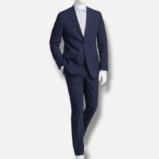 DKNY Men's Blue Plaid Modern-Fit Nested 2-PC Jacket Pants Suit Size 38S 31W 32L