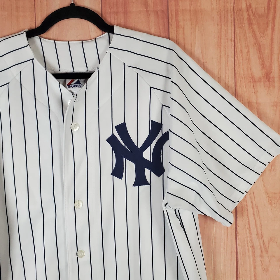 Camiseta deportiva de béisbol Derek Jeter #2 de colección Majestic New York Yankees L blanca a rayas Foto 3 de 4
