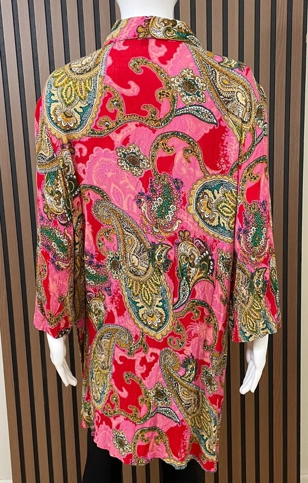 Roaman's Women's 22W Pink Button-Up Rayon Tunic Paisley Casual Boho Collared - Image 2 of 4