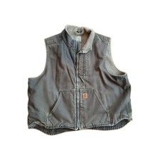 Vintage Carhartt Vest Men 2XL V33 DKB Faded Brown Sherpa Distressed Mexico read