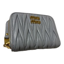 miu miu Matelass  Zip Around Coin Case Gray