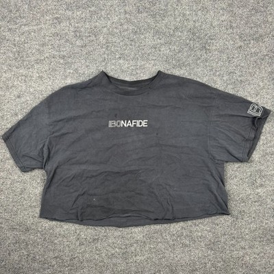 BONAFIDE California Crop Tee Black Women's XL/XXL AS-IS Stains/Hole Raw Hem