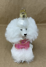 Blown Glass 5" POODLE Ornament White With Pink North Pole Trading Co.