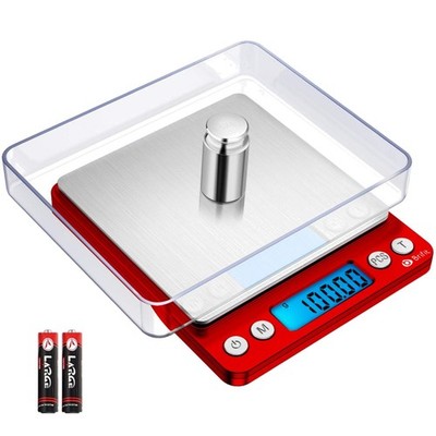 Taschenwaage 0,01g Feinwaage Digitalwaage 500g Edelstahl Tare PCS Funktionen Rot