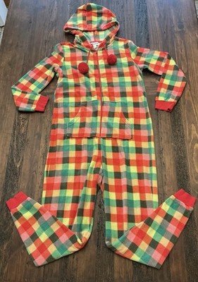 Colorful Plaid Adult one piece Pjs for Women Size Medium Fleece Cozy Warm Winter
